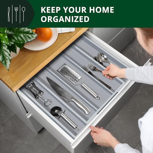 ROYAL CRAFT WOOD Luxury Bamboo Kitchen Drawer Organizer - Silverware Organizer - Utensil Holder and Cutlery Tray with Grooved Drawer Dividers for Flatware and Kitchen Utensils (5 Slot, Gray) - Image 3
