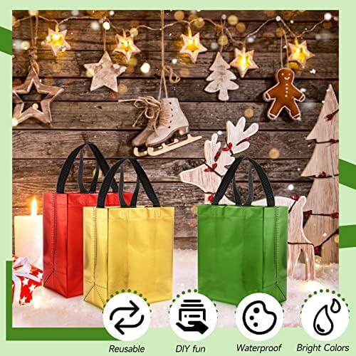 Eccliy 80 Pcs Reusable Gift Bags, Medium, Red, Gold, Green - Image 4