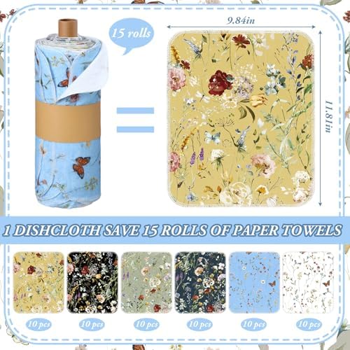 60 Pack Reusable Kitchen Cloths Cotton Towels, Rich Flowers - Image 2