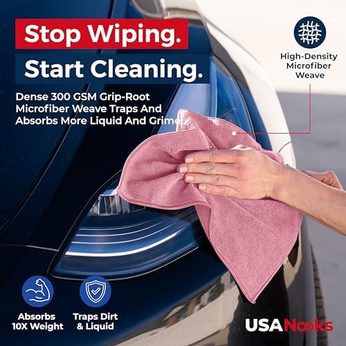 USANOOKS Microfiber Cleaning Cloth Light Pink - 24 Pcs 12.5"x12.5" - High Performance - 1200 Washes, Ultra Absorbent Towels Weave Grime & Liquid for Streak-Free Mirror Shine - Car Washing Cloth - Image 5