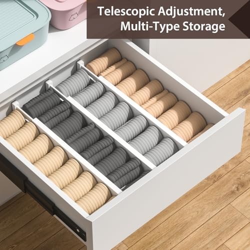 DUCOO 4 PCS Drawer Divider, 17"-22" Adjustable Bamboo Drawer Dividers Organizers, Expandable Separators for Kitchen, Clothes, Dressers, Home, Office, White - Image 5