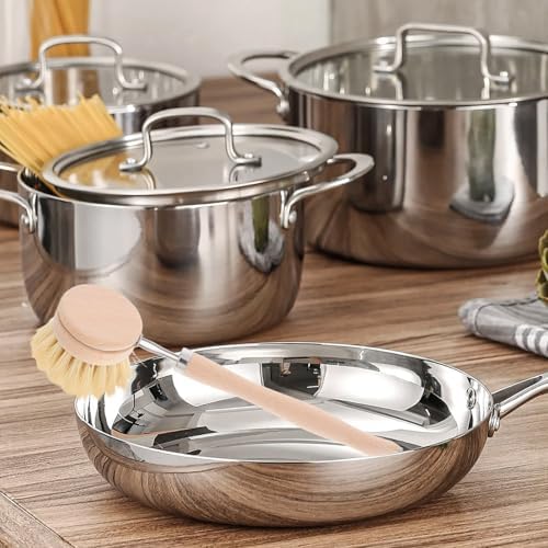Wooden Dish Brush Multifunctional Use with Long Handle and Replaceable Sisal Hemp Brush Head and Convenient Design for Kitchen Cleaning for Washing Dishes, Pots, and Pans - Image 4