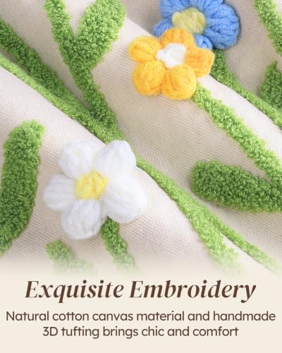 Floral Embroidery Canvas Tote Bag with Magnetic Closure for Daily - Image 4