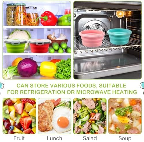 Suclain 4 Pcs Collapsible Bowls with Lids Silicone Camping Food Storage Container Expandable Folding Salad Lunch Box Travel Container for Hiking Camping - Image 5