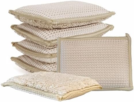 Bamboo Kitchen Sponges Heavy Duty Natural Cleaning Sponges Non-Scratch Dish Sponge for Dishes, Pots and Pans-Beige,6 Pack by GUOYUANGLO