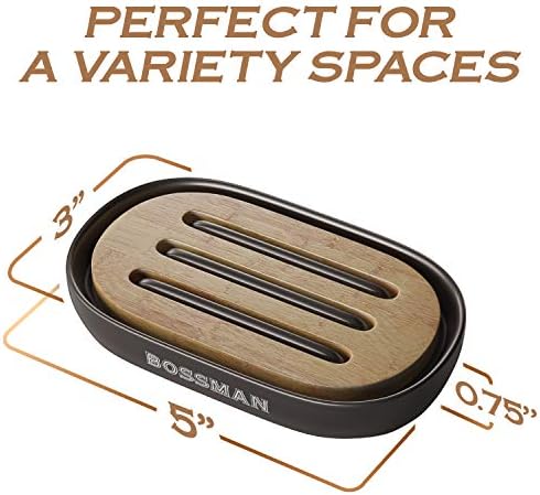 Bossman Natural Bamboo Bathroom Soap Dish w/ Premium Ceramic Base - Black - Image 7