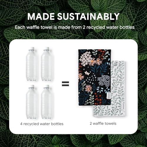 RECYCO Waffle Kitchen Towel Set of 2 - Quick Dry Microfiber Sustainable Dish Towels - Ultra Absorbent Reusable Cleaning Tea Towels - Lightweight Hand Towels,16”x 28”, Enchanted Bloom - Image 5