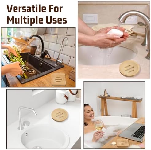 Ymapinc 2-Pack Bamboo Soap Holder, Round+Square for Home Shower Bathroom - Image 4