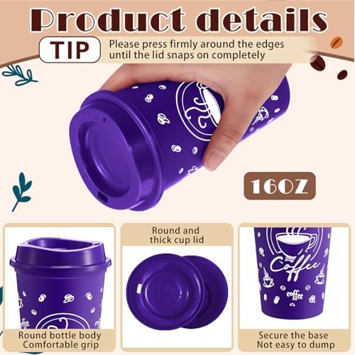 12 Sets Reusable Coffee Cups with Lids, 16oz, Purple Series - Image 3