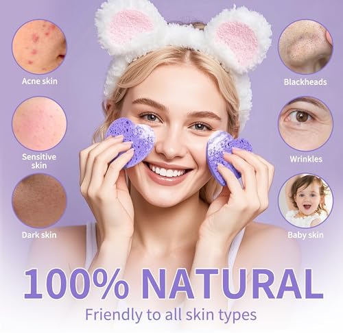 100-Count Compressed Facial Sponges, Purple Heart Shape - Image 4