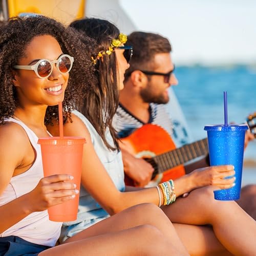 Suertestarry Tumbler with Straw and Lid,Water Bottle Iced Coffee Travel Mug Cup,Reusable Plastic Cups,Perfect for Parties,Birthdays,24oz-5 Pack (Bright Glitter, 5pack) - Image 4