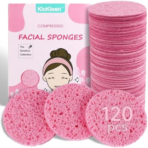 120-Count Compressed Facial sponges for Daily Facial Cleaning,Pink by KICKLEEN