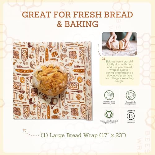 Bee's Wrap Bakery Lane Starter Kit - Beeswax Food Wraps Bundle Includes 1 Bread Wrap, 1 Cut to Size Roll & 3 Assorted Bakery Lane Wraps - Made in the USA Beeswax Reusable Wraps for Food - Image 4