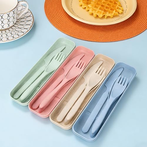 Travel Utensils Set with Case, 3 Pack Wheat Straw Portable Reusable Cutlery - Image 5