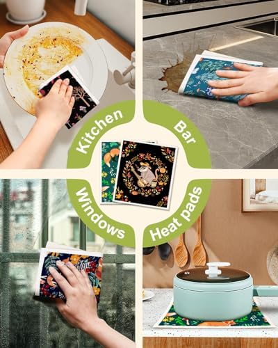 Miss Adola Swedish Dishcloths for Kitchen - 5 Pack Reusable Dish Cloths for Washing Dishes Absorbent Cute Funny Kitchen Towels Cleaning Sponge, Animal Forest - Image 6