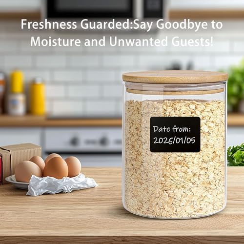 Glass Storage Jars Set Elegant Containers with Airtight Bamboo Lids, Perfect for Kitchen Organization - Flour, Rice, Pasta, Sugar, Coffee Beans (2 packs(37oz) / 2 packs(111oz)) - Image 6