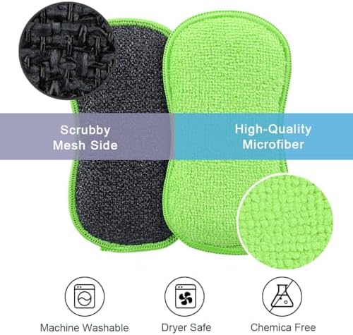 HOMEXCEL Dish Sponge 12 PK, Microfiber Kitchen Sponges for Cleaning, Green - Image 2