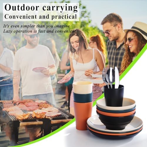 Kyraton Camping Utensils - Mess Kit for Travel, Picnic, Outdoor, Camping Gear - Silverware Set, Cup, Bowl, Plate - Essentials for 4 - Image 3