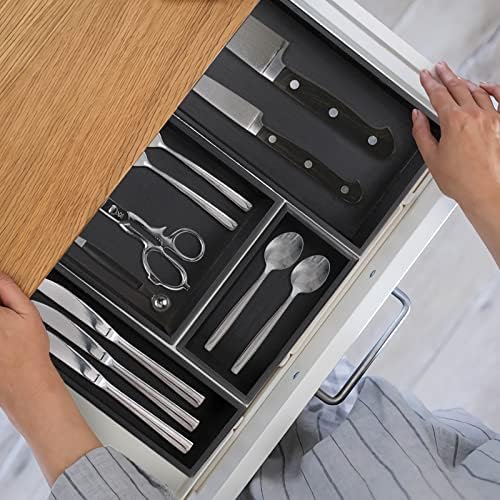PRATIQUE Bamboo Drawer Organizer - Kitchen Utensil Organizer Silverware Tray Cutlery Holder，Office Desk Supplies and Accessories,15 * 5.9 * 2.6,Black - Image 3