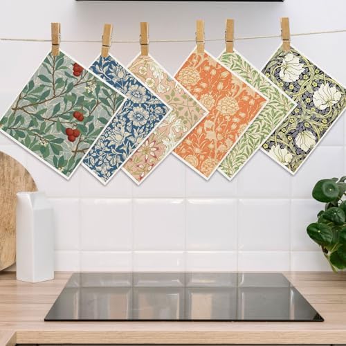Whaline 12 Pcs Vintage Floral Swedish Dishcloths Vintage Greenery Flower Kitchen Towels Reusable Cotton Absorbent Dish Towels for Home Housewarming Cleaning, 7 x 8 Inch - Image 6