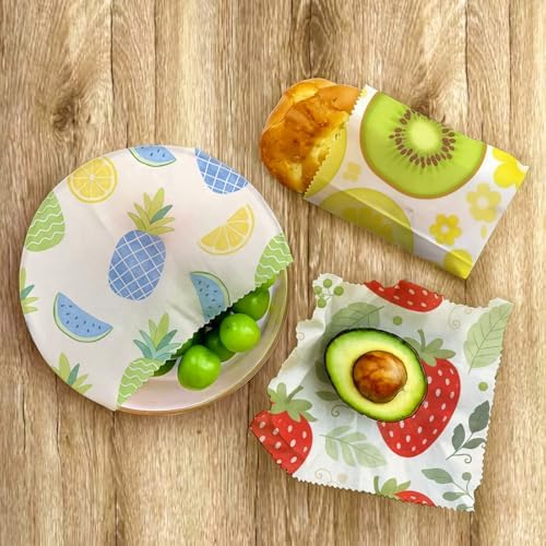 Reusable Beeswax Wraps, Strawberry Lemon Pineapple Wraps, 9 Pack Sandwich, Bowl, Bread, Eco-Friendly, Organic, Sustainable, Zero Waste, Plastic-Free, 1XL, 3M, 5S - Image 7