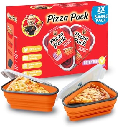 PIZZA PACK The Perfect Reusable Pizza Storage Container with 5 Microwavable Serving Trays - BPA-Free Adjustable Pizza Slice Container to Organize & Save Space, Orange 2 pk by PizzaPack%E2%84%A2