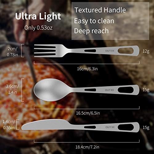 OUTXE Titanium Flatware Knife Fork Spoon Set Lightweight Ti Camping Utility Cutlery Set with Carrying Bag for Traveling Picnic Hiking - Image 2