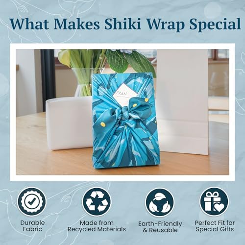 SHIKIWRAP Reusable Furoshiki Gift Wrap, 18-Inch, Whales & Waves - Image 4