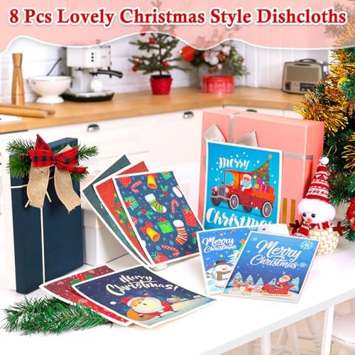 Lucomb 8 Pack Christmas Swedish Dishcloths Reusable, Kitchen Sponges Soft Absorbent Swedish Towels Dish Cloths Washable Decorative for Kitchen Washing Dishes Bathroom Office Hand Towel Cleaning - Image 2