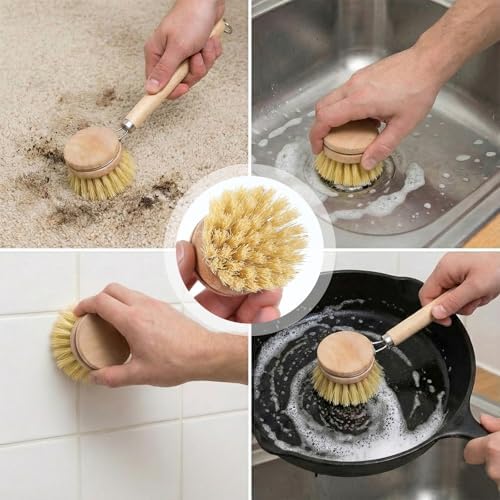 12pcs Dish Brush with Wooden Handle Natural Kitchen Brush Washing Scrubber - Image 5