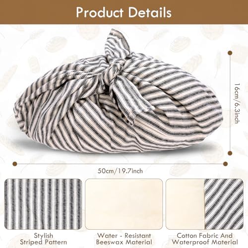4 Pack Beeswax Bread Bags, Striped Linen Bento Bags, 14" Cotton Loaf Bag, Reusable Organic Food Storage, Sourdough Bag, Rustic Farmhouse Azuma Bukuro Origami Wrap for Baked Gifts (Natural Color, 4) - Image 2