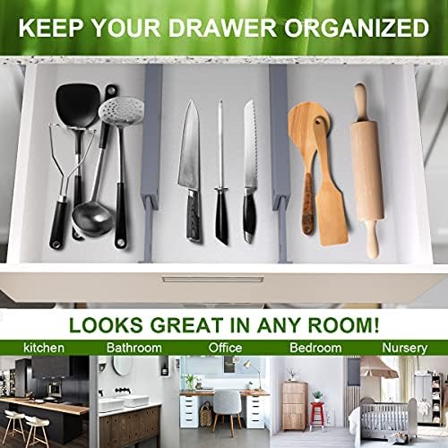 ANTOWIN Bamboo Drawer Dividers Organizers, Expandable Drawer Separators Splitter,17-22 inches Long Adjustable Spring-loaded Organizer for Large Utensil, Clothes, Tools Drawers (Grey) - Image 6