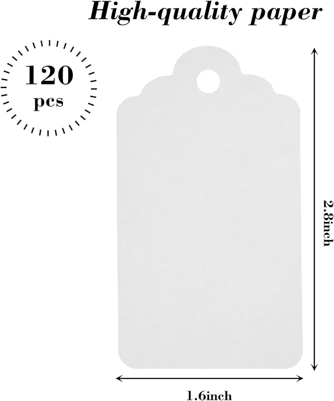 SallyFashion 120pcs Gift Tags with String Attached, 1.6 x 2.8 inch White Paper Tags Hanging for Clothes DIY Crafts Wedding Holiday
