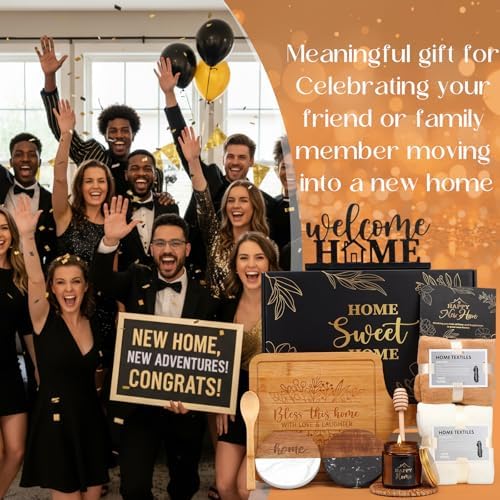 Housewarming Gifts Baskets - Serving Board Towels Bamboo Spoon Honey Stirrer Coaster Candle Set for First Apartment New Home Buyers Closing Gift Homeowner Housewarming Gift (Elegant,Black) - Image 6