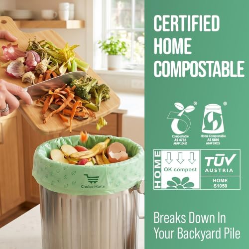 50 Home Compostable Trash Bags 1.6 Gallon Easy Tie Handles - Image 2