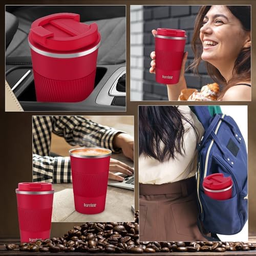 KETIEE Travel Coffee Mug Spill Proof 12oz, Insulated Travel Mug to Go, Reusable Coffee Cup with Seal Lid, Vacuum Stainless Steel Tumbler for Hot/Cold Drinks (Red) - Image 5