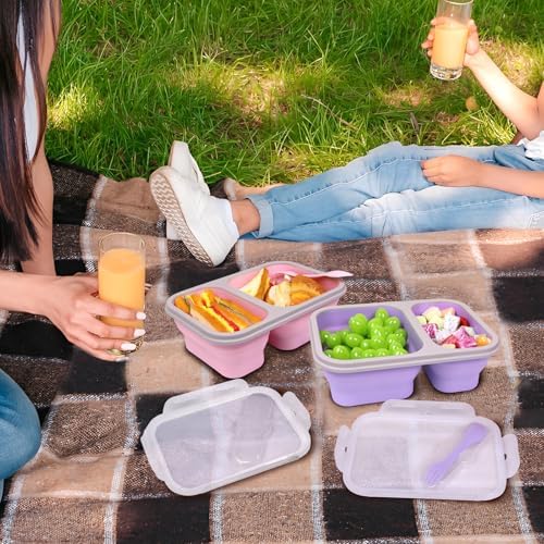 2 Pack Collapsible Silicone Bento Lunch Boxes With Lids,2 Compartments, Divided Lunch Food Storage Containers, 37.2 oz, Safe in Microwave, Dishwasher and Freezer, BPA Free - Image 2