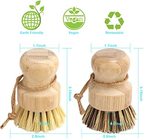 Bamboo Dish Brush Set, 4 Pcs Palm Wooden Dish Scrubber Brush, Dish Brushes, Durable Wood Dishes Scrub Brush, Natural Round Vegetable Cleaning Pots Pans Sink Washing Kitchen Brush by Aisuly - Image 2