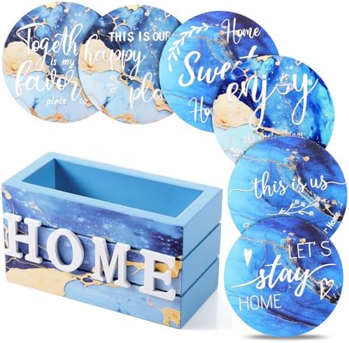 Queekay House Warming Gifts New Home Farmhouse Coasters Set of 6, Blue by Queekay