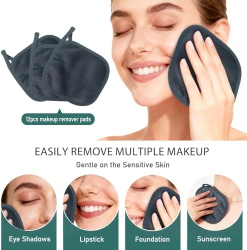 12 Pack Makeup Remover Cloth, 6" x 6" Reusable Makeup Remover Towels Face Washcloth for Washing Face, Makeup Remover Pads Cosmetic Face Wash (Grey) - Image 5