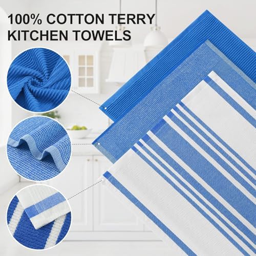 Homaxy Cotton 380 GSM Premium Kitchen Towels, 18"x 28", 6 Pack, Blueberry - Image 2
