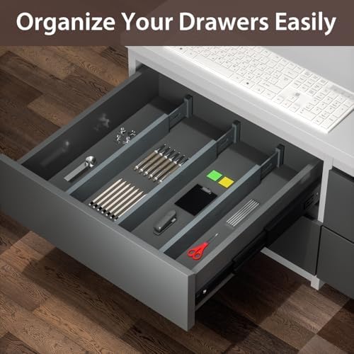 DUCOO 4 PCS Drawer Divider, 17"-22" Adjustable Bamboo Drawer Dividers Organizers, Expandable Separators for Kitchen, Clothes, Dressers, Home, Office, Gray - Image 5