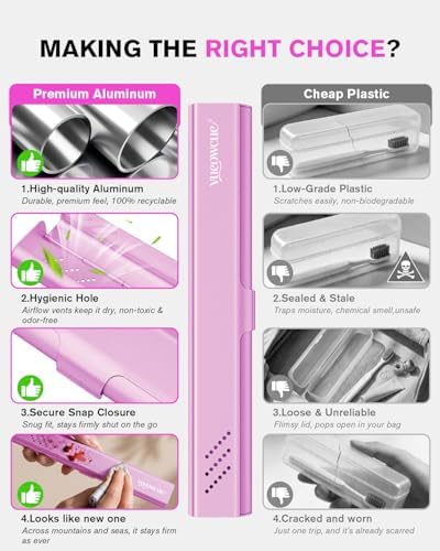 Toothbrush Case Cover for Traveling, Aluminum Toothbrush Holder for Manual Toothbrush + Mini Toothpaste, Portable Tooth Brush Storage Box for Camping Business Trip-Pink (1 Pack) - Image 3
