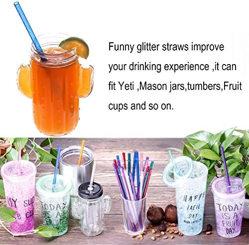 Dakoufish BPA-Free 12 Piece 11 Inch Reusable Clear Plastic Glitter Sparkle Drinking Straw Plus one Cleaning Brush (Yellow,11inch) - Image 6