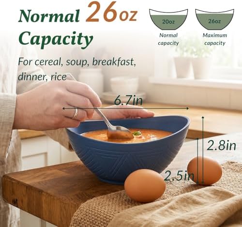 Homienly Wheat Straw Bowls Unbreakable Cereal Bowls 26 OZ Serving Bowls for Snack, Dessert, Dinner, Soup, Rice Microwave and Dishwasher Safe Bowls Set for Kitchen, Party, Dorm, RV (4 PCS Multi) - Image 2