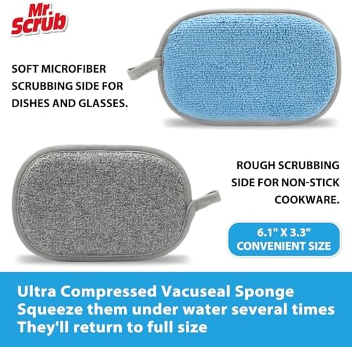 Sponges Kitchen Dish Sponge for Washing Dishes Cleaning Kitchen, All-Purpose, 3 Pack, Non Scratch, Rough Scrubbers Side for Non-Stick Cookware, Soft Microfiber Scrub Side for Dishes, Mr. Scrub - Image 4