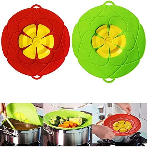 2 Pack Spill Stopper Lid Cover, 10.2 inch and 11 inch, Boil Over ‎Spill Stopper, Microwave Splatter Food Cover, BPA-Free Silicone Lids and Dishwasher Safe, for Home Kitchen by ONEGOL+DIRECT+