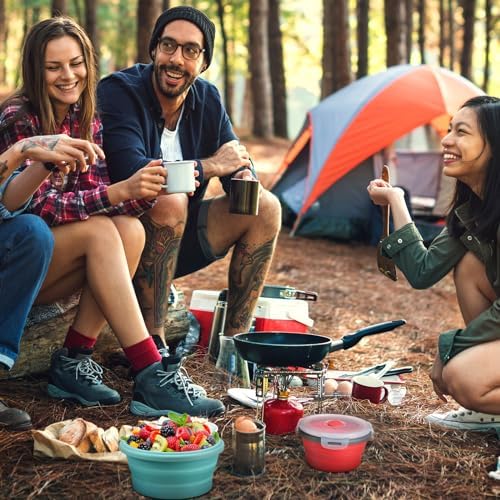 Suclain 4 Pcs Collapsible Bowls with Lids Silicone Camping Food Storage Container Expandable Folding Salad Lunch Box Travel Container for Hiking Camping - Image 4
