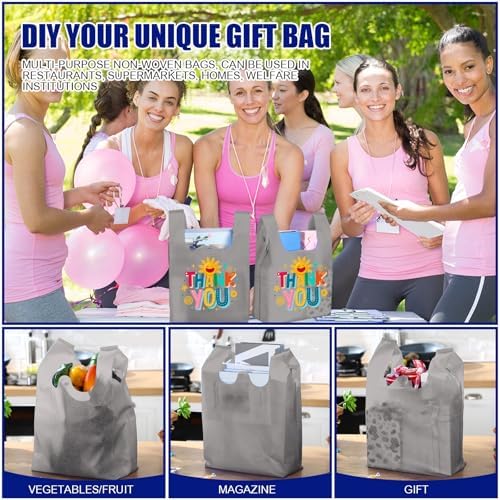 Windyun Large Grocery T-shirt Bags Bulk Reusable Non Woven Shopping Bag Foldable Gift Tote with Handle, 20.5x11x5.5 Inch - Image 6