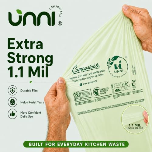 UNNI 30-33 Gallon Compostable Bags, 40 Count, 124 L, Extra Thick 1.1 Mil - Image 5